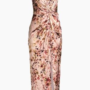 Katie May Come On Home Pink Botanical Floral Print Strapless Midi Dress Medium M